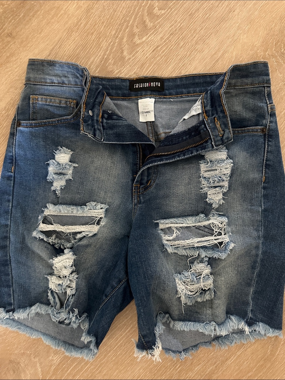 Fashion Nova Distressed Dark Blue Denim Shorts for Men